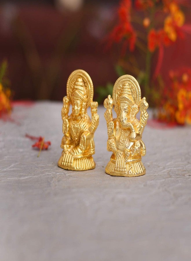 Collectible India Metal Laxmi Ganesh Idol Set - Gold Plated Lakshmi Ganesha Idols Statue for Diwali Decoration Home Office Car Dashboard Decor Pujan Puja. - Image 2
